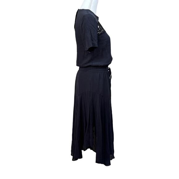 ALC navy silk dress, elegant, refined, classic, feminine, romantic, evening - Picture 2 of 7